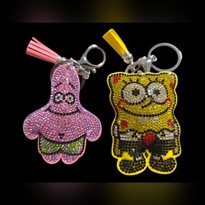 Spongebob and Patrick Rhinestone Bag Charm Keychains